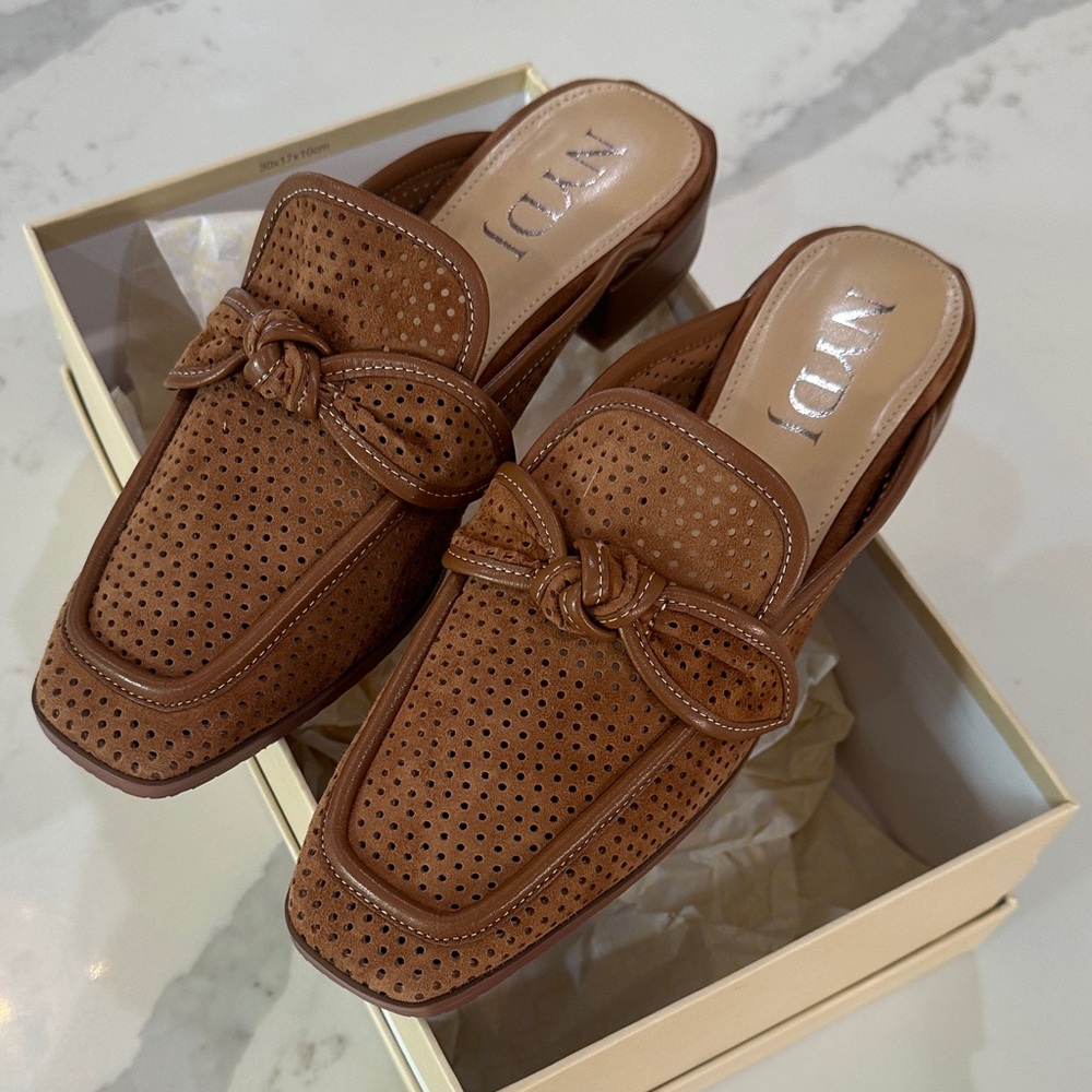 NYDJ Tan Perforated Mules